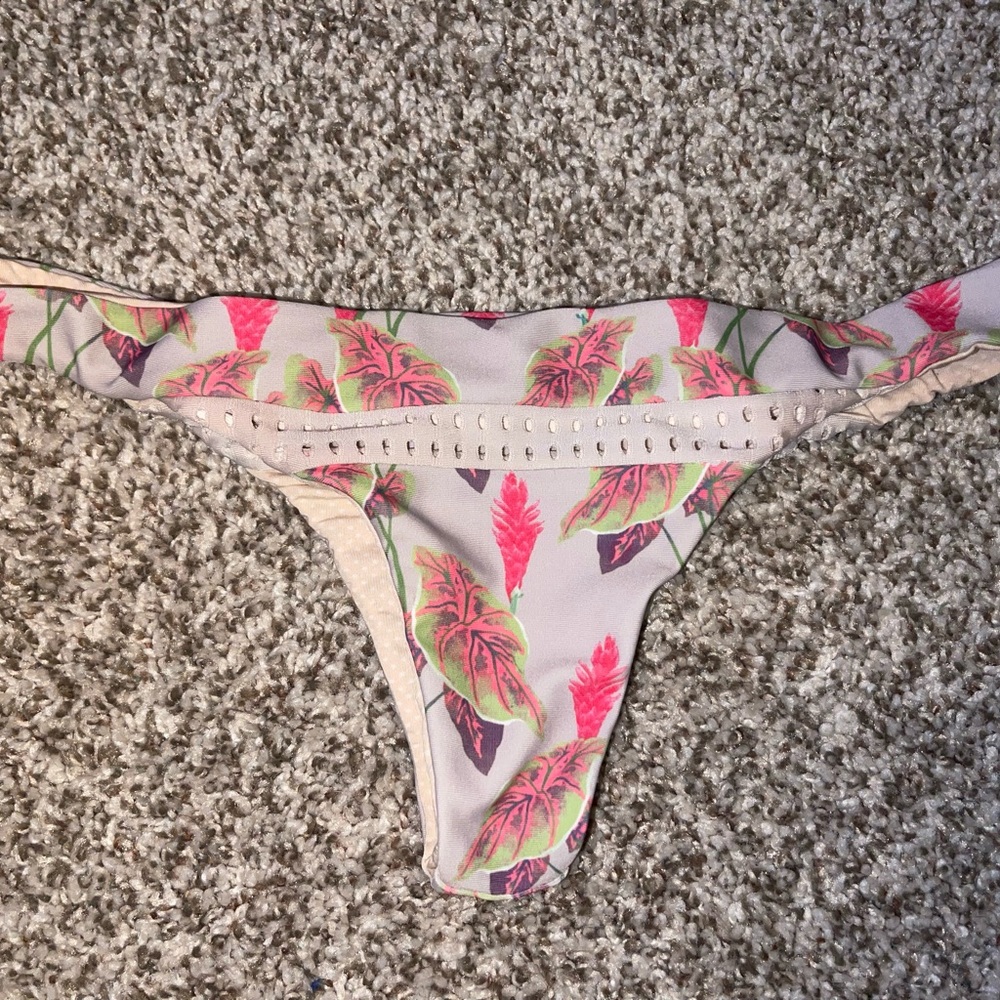 Acacia Swimwear Pink Leaf Print Bikini Bottom
